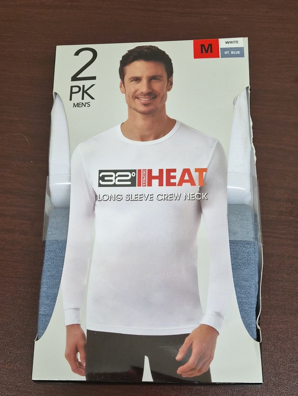 Heat Men's Long Sleeve Crew Neck Shirt - White & Heather Blue (2-Pack) Size M